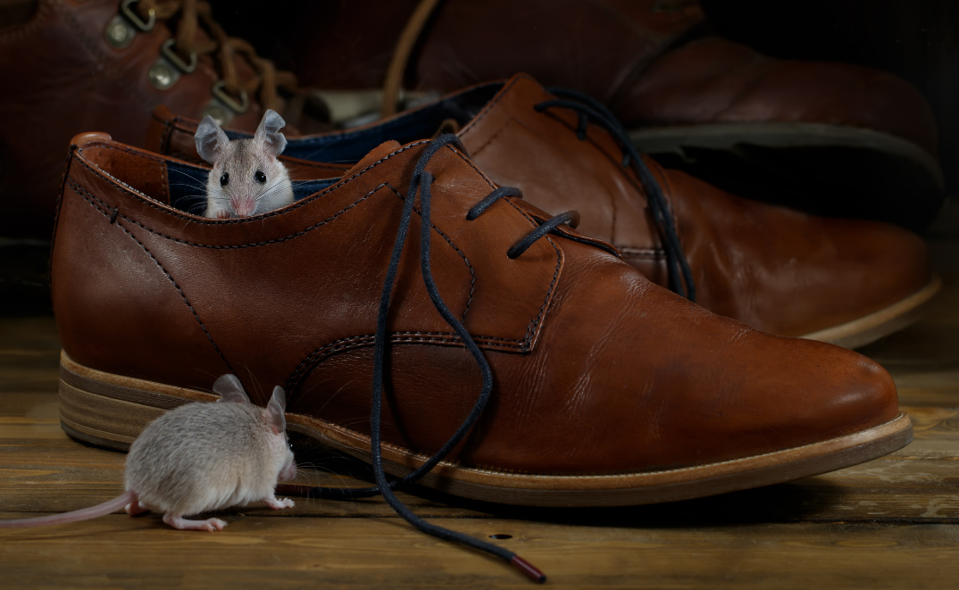 Mice around shoes in a residential home